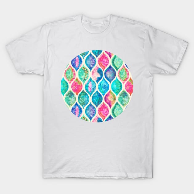 Watercolor Ogee Patchwork Pattern T-Shirt by micklyn